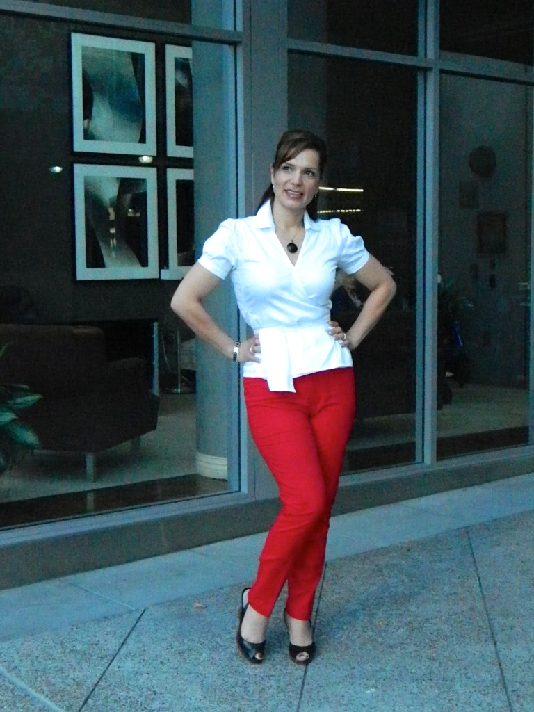 paola pic 2 red pants white top full body